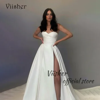 Свадебные платья из белой тафты Viisher с открытыми плечами, Складки, Милое платье Принцессы Невесты, Винтажные церковные свадебные платья