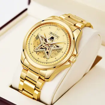 Новые Мужские часы Автоматические механические Часы Наручные Часы Золотой Скелет Ретро Мужские часы Лучший бренд Класса Люкс Мужские Часы