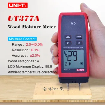 UNI-T UT377A Цифровой измеритель влажности древесины, гигрометр, тестер влажности для измерения влажности бумаги/фанеры/дерева, ЖК-дисплей с подсветкой