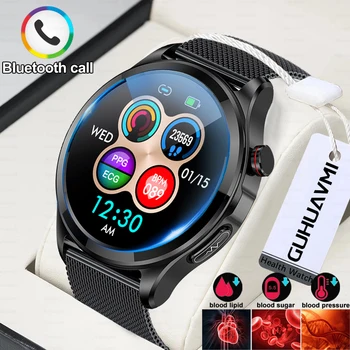 2023 Новые Смарт-часы для измерения уровня сахара в крови 1,39 дюйма 360*360 AMOLED с Полным сенсорным экраном ECG Bluetooth call Smartwatch Для Huawei Xiaomi + Коробка
