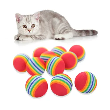 10 шт., красочный игрушечный мяч для кошек, эластичный, устойчивый к укусам, радужный мяч, обучающие жеванию котенка, щенка, интерактивные игрушки, товары для домашних животных