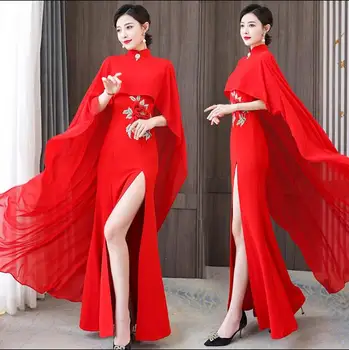 Улучшите женское платье в стиле китайского плаща Чонсам с вышивкой Qipao Red Vintage Stage Chi pao