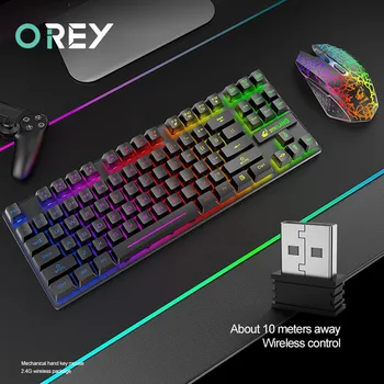 Механическая игровая клавиатура и мышь с эргономичной RGB подсветкой, беспроводная клавиатура и мышь, набор для портативных ПК, Геймерский компьютер