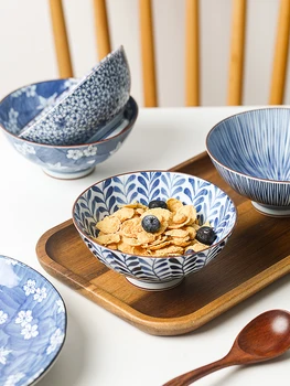 1 шт. Японская миска для рисового супа с рисунком Керамическая подглазурная Изысканная Бытовая Сделано в Японии