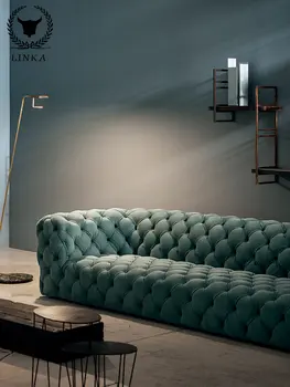 Итальянский стиль, легкий роскошный кожаный диван с пряжкой, современный минималистичный дизайнерский диван для виллы из матовой воловьей кожи первого слоя