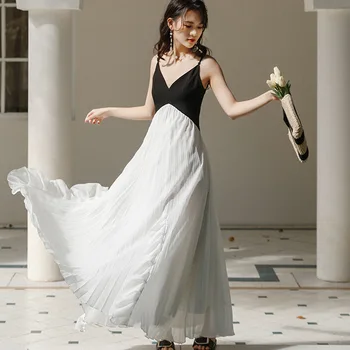 Женское новое летнее винтажное черно-белое платье в стиле пэчворк с нерегулярными оборками, супер сказочное платье на подтяжках