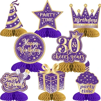 Funmemoir 8 шт. С 30-м, 40-м, 50-м Днем рождения, Центральные элементы в виде сот, Фиолетовые настольные украшения для женщин, декор для вечеринки по случаю дня рождения