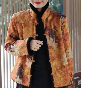Китайский ретро топ, пальто с принтом, женские изящные винтажные костюмы hanfu tang, женская осень, зимнее восточное ципао, бабушкино теплое пальто