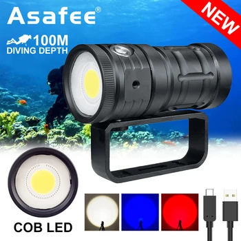 Asafee D10 18000LM Фонарик для дайвинга подводный 100 м Фотографическая лампа заполняющего света UV LED COB 6 режимов Фонарик для подводного плавания