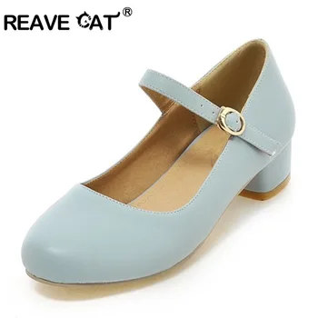 Женские босоножки с пряжкой REAVE CAT, большие размеры 34-43, Весенне-летняя женская обувь, Босоножки на среднем каблуке, модные повседневные синие бежевые QL4861