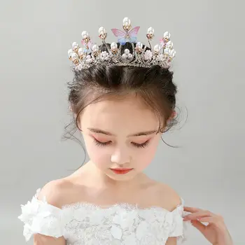 Вечерние Элегантные принцессы с Бабочкой и Жемчугом, Прекрасная Корона, Корейский обруч для Волос, Головной Убор, Детское украшение для волос
