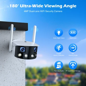 4-Мегапиксельная Wifi Камера видеонаблюдения 180 ° Сверхширокоугольная Панорамная С Двумя Объективами Для Обнаружения Движения На Открытом Воздухе Аудиозапись 2K IP-камера Безопасности