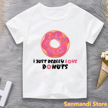 Я просто очень люблю футболку с графическим принтом Donuts, детская одежда, забавная футболка для девочек/мальчиков, рубашка в стиле Харадзюку, летняя детская одежда