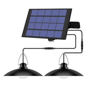IP65 Водонепроницаемый солнечный подвесной светильник с двойной головкой, наружная солнечная лампа для помещений с кабелем, подходящая для двора, сада, в помещении и т. Д.