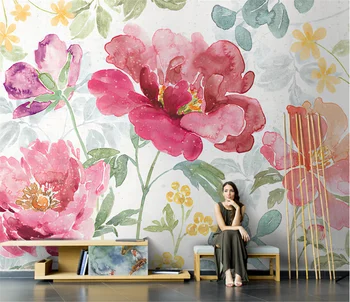 Пользовательские американские пасторальные фрески обои гостиная диван столовая пион цветок арт настенное покрытие ТВ фон обои 3D