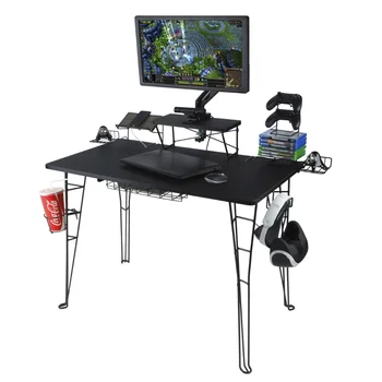 Оригинальный игровой стол Atlantic с подставкой для монитора 32 дюйма, зарядной станцией и хранилищем для игр из черного углеродного волокна