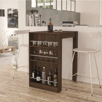 Boahaus Cambridge Стильный барный стол, коричневая отделка, Мебель для бара для хранения вина, винный стеллаж, барный шкаф