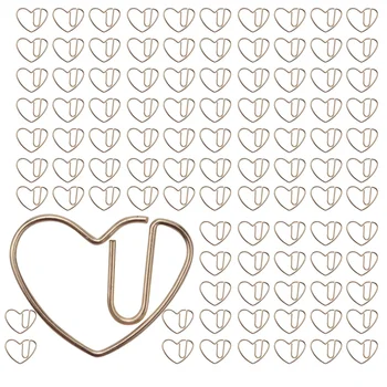 100 Штук Маленьких Скрепок для Закладок в форме Сердца в форме Любви для Офиса Школы Дома Металлические Скрепки для Бумаги Золотистого Цвета