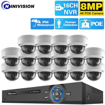 H.265 16CH 8MP Система камер Безопасности 4K POE NVR 16 Портов IP-камера для помещений и улицы IP66 Антивандальный Комплект Камер видеонаблюдения