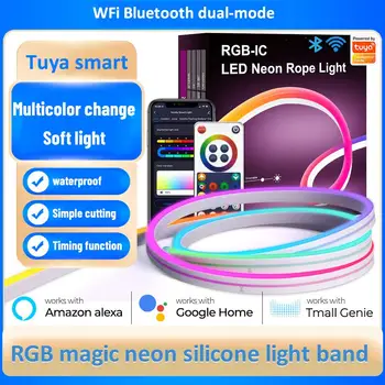 AUBESS Tuya WIFI/Bluetooth Smart LED Неоновая лента Силиконовая Светодиодная RGB Подсветка DIY Музыка/приложение/Голосовой Пульт Дистанционного Управления Timing Strip Light