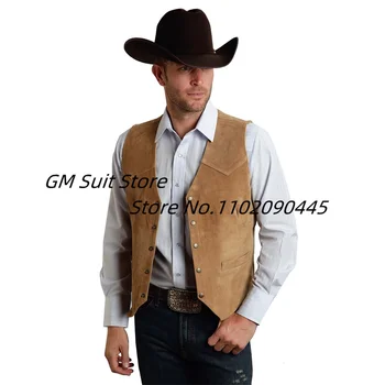 Винтажный замшевый жилет, мужская куртка без рукавов в ковбойском стиле, Chalecos, приталенные жилеты