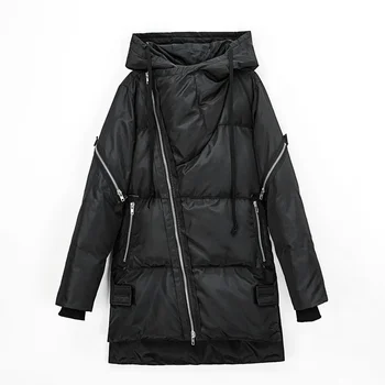 Зимние мужские парки, теплая куртка средней длины, Утепленное Индивидуальное Хлопчатобумажное пальто на диагональной молнии