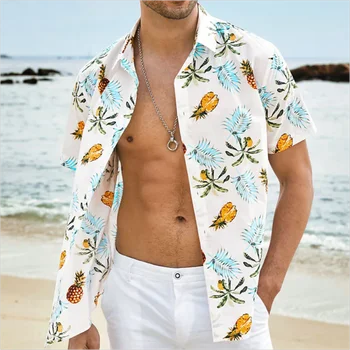 Летняя рубашка 2023, мужская гавайская рубашка, повседневная уличная мода, короткие рукава, Кокосовая пальма, пляжная рубашка для отдыха