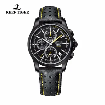 Reef Tiger/RT Мужские спортивные кварцевые часы с хронографом и датой, повседневные секундомеры из черной стали, суперсветящиеся RGA1663