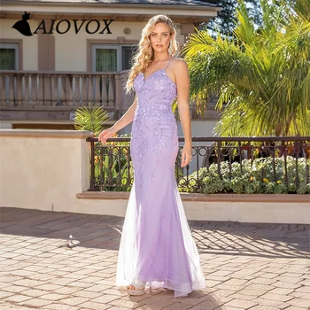AIOVOX/ Изысканное кружевное платье с аппликацией в виде Русалки, вечернее платье с V-образным вырезом, на шнуровке, с открытой спиной, Vestido De Noche для женщин