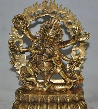 9 дюймов Тибетский буддизм, бронза, позолота, 6 рук, статуя бога Ваджры Махакалы, Будды Ганеши