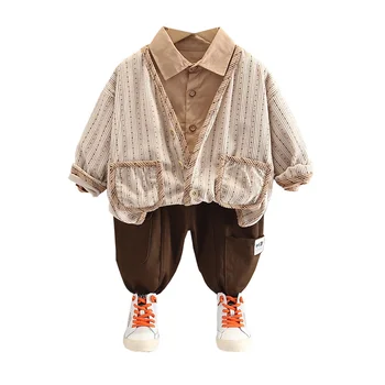 Новая весенне-осенняя одежда для маленьких мальчиков, детский модный пиджак, Рубашка, Брюки, 3 шт./компл., повседневный костюм для малышей, детские спортивные костюмы