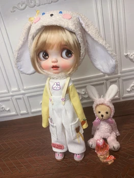 Blythe dress одежда кремовый костюм на подтяжках с кроликом 1/6 BJD аниме для девочек (подходит для Pullip, Ob24, Licca)