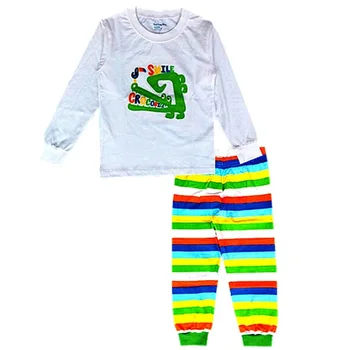 2020 Пижамный костюм с крокодиловой кожей для мальчиков, детская пижама в полоску из 100% хлопка с длинным рукавом, комплект детской одежды, ночное белье, детская футболка, брюки