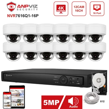 Anpviz 16CH 4k NVR 5MP POE IP-камера 12 шт. Внутренняя/Наружная IP-камера CCTV Комплект Видеонаблюдения IP66 30m Защита безопасности