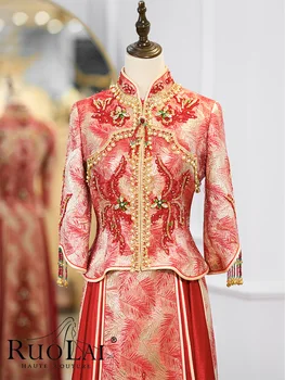Свадебное платье Невесты в древнем китайском стиле, платье для тостов, красное придворное платье