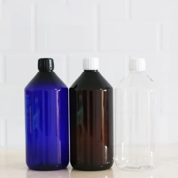5шт 1000 мл Пустых коричневых круглых косметических бутылок с завинчивающейся крышкой, пластиковый контейнер для лосьона большого размера с пробкой, синяя бутылка 