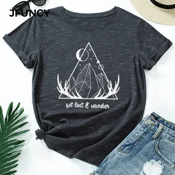 Женская футболка JFUNCY, летняя хлопковая футболка с коротким рукавом, Женские повседневные топы, Женская Свободная футболка Оверсайз