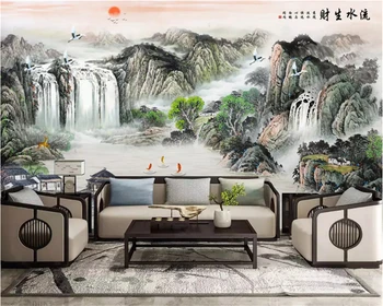 beibehang Обои нестандартного размера papel de parede китайские чернила пейзаж водопад фон декоративная живопись толстые обои