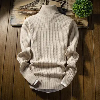 Мужской свитер с длинным рукавом, уютный мужской зимний свитер с высоким воротником, мягкий вязаный теплый свитер с защитой от скатывания на осень