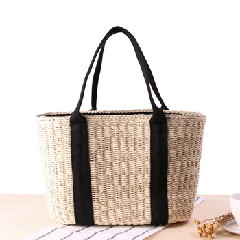 Летняя модная простая женская соломенная сумка ручной работы, большая вместительная пляжная сумка на одно плечо, ручная сумка двойного назначения