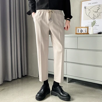 Высококачественные Мужские Свободные брюки с прямыми Штанинами в Корейском стиле, Простые универсальные Мужские Весенне-летние Брюки с девятью Точками, Уличная Одежда 4XL-S