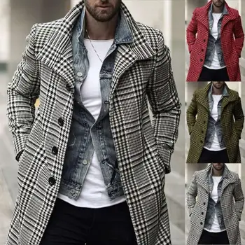Пальто средней длины с клетчатым отворотом, пальто на осень/зиму 2022, Тренч, Тренчкот, Мужская одежда