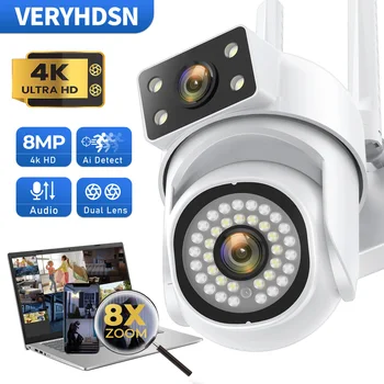 1/ 2ШТ HD 8MP PTZ Wifi Камера Четыре экрана Полноцветное Ночное видение безопасности Обнаружение человека Аудио Слежение Камеры видеонаблюдения
