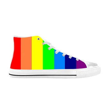 Радужный Флаг ЛГБТ Лесби Гей Бисексуальность Лгбтк Повседневная Тканевая Обувь С Высоким Берцем Удобные Дышащие Мужские И Женские Кроссовки С 3D Принтом