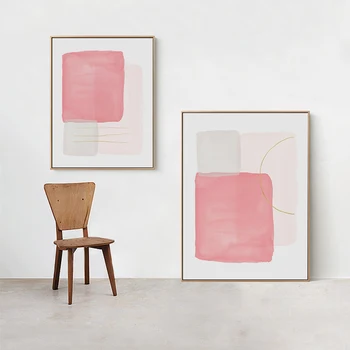 Скандинавская абстрактная живопись, розовый геометрический плакат, Современная минималистичная подвесная картина, настенная роспись с красным принтом, диван для гостиной Ba