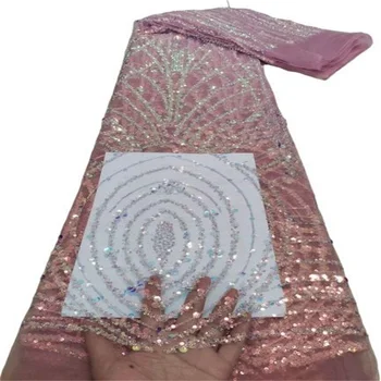Высококачественный модный французский тюль с розовым кружевом, Африканская нигерийская кружевная ткань с хрустальными блестками для свадебного платья