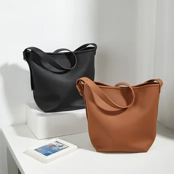 2023 Женские композитные сумки, Новая винтажная сумка-ведро из искусственной кожи, простые сумки большой емкости для поездок на работу
