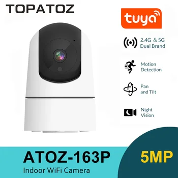 TOPATOZ Tuya 5MP Wifi Камера Радионяня в Помещении, Умная Домашняя Камера Видеонаблюдения, 2,4 G 5G WiFi IP-Камера, Автоматическое Отслеживание