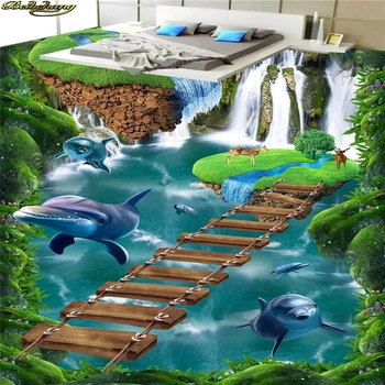 beibehang Пользовательские Фотообои Папки для рисования Пола Водопад Небольшой мост Дорожка для ванной Комнаты Скалы Подвесной остров 3D Пол