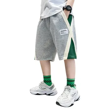 Новые Летние Модные Дизайнерские шорты для маленьких мальчиков, Черно-Серые Хлопковые Детские Пляжные шорты, Спортивная Детская одежда, Повседневные брюки от 5 до 14 лет